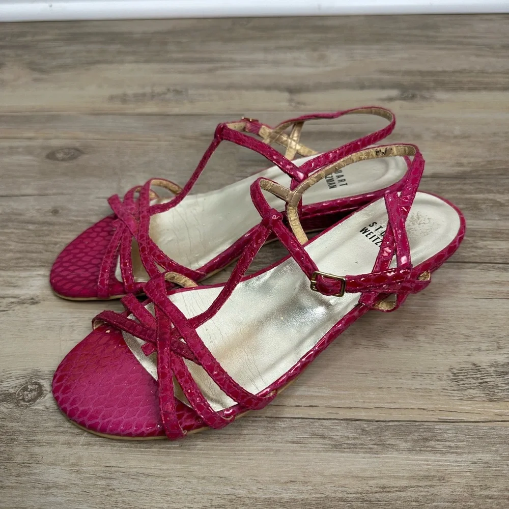 Stuart Weitzman pink snakeskin-embossed sandals heels Size 6
